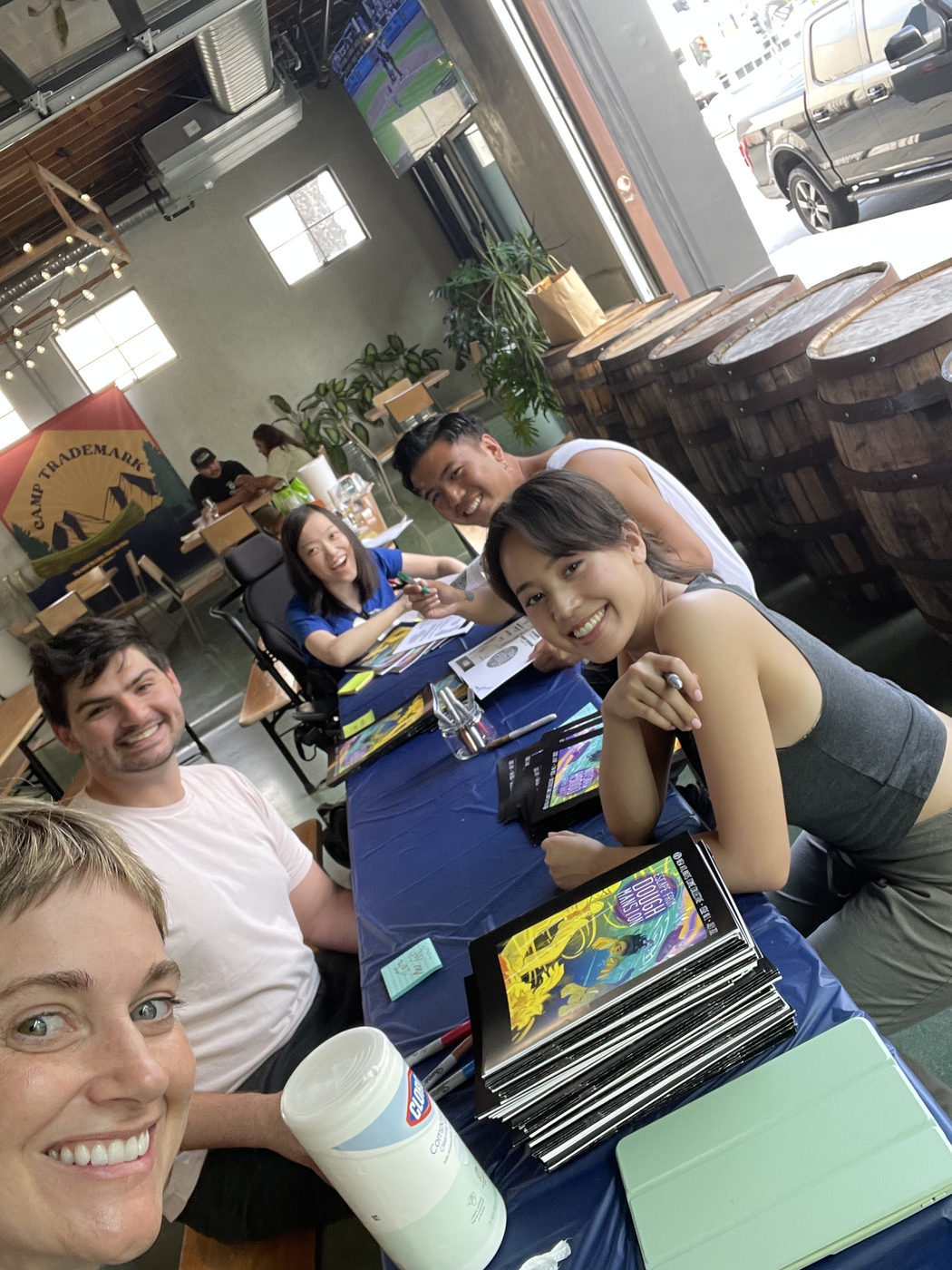 New Atlantis crew at the Trademark Brewery signing table